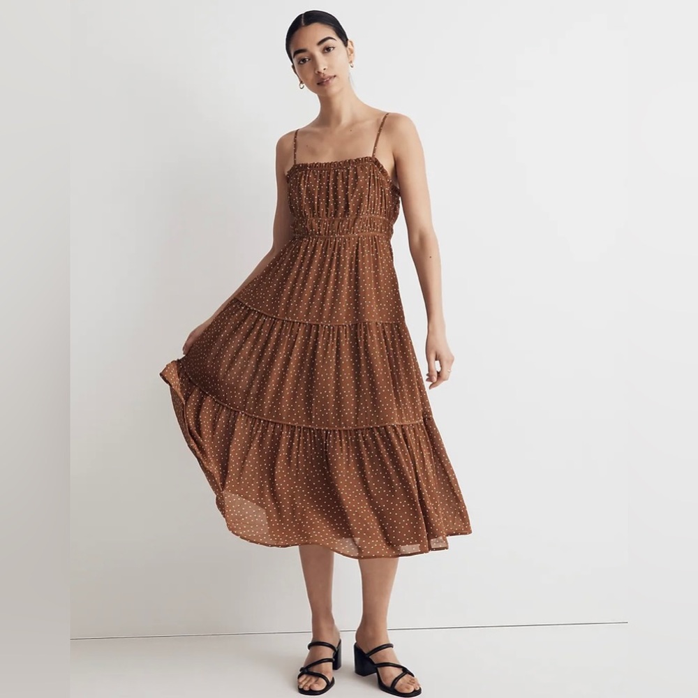 NWT Madewell Sophia Cami Tiered Midi Dress in Dot, size 6, NK473